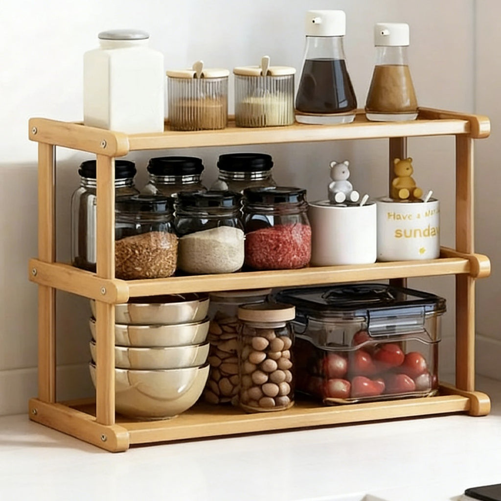 34Tier Spice Rack Coffee Station Organizer Wooden Kitchen Countertop O ...