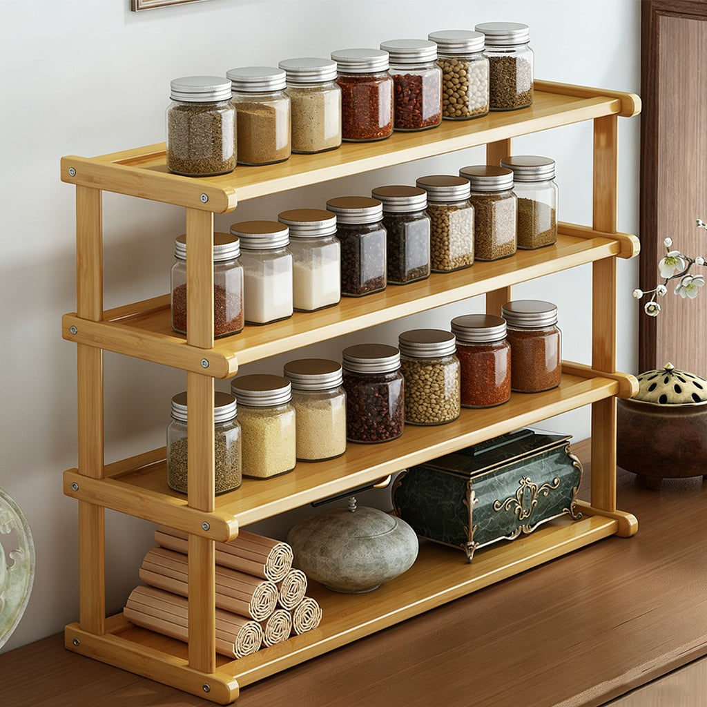 34Tier Spice Rack Coffee Station Organizer Wooden Kitchen Countertop O ...