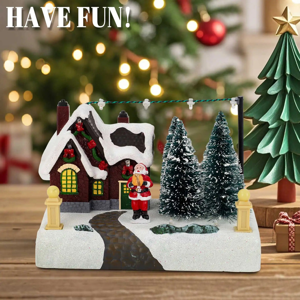 Christmas Village Scene Collectible Building with Lights Trees Santa C ...