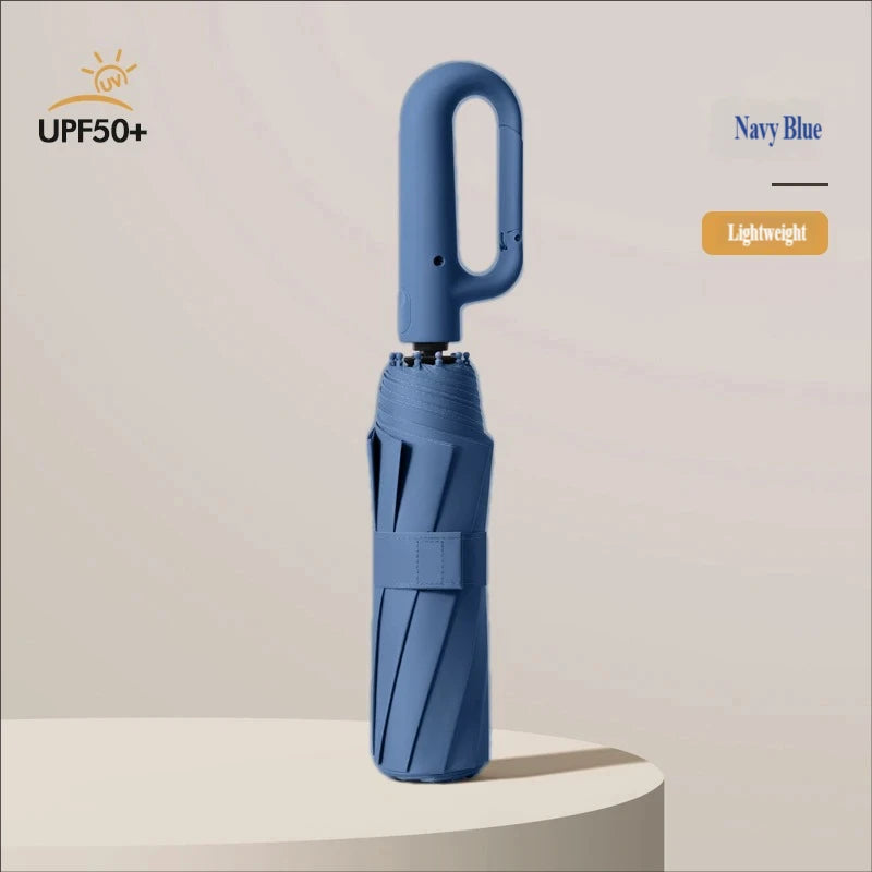 Large Automatic Ring Buckle Folding Umbrella • Business Custom • Black Glue • Windproof • Sun & Rain Dual-Use