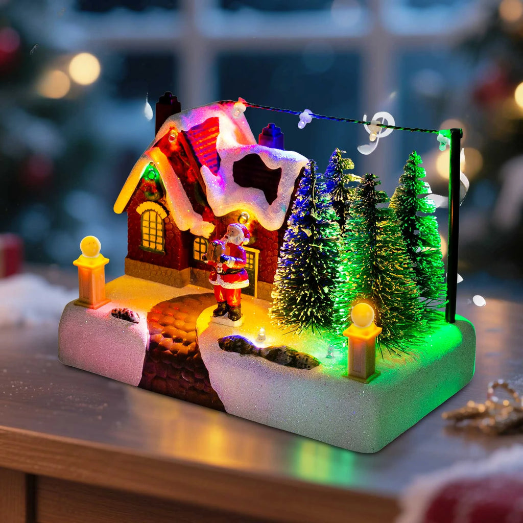 Christmas Village Scene Collectible Building with Lights Trees Santa C ...