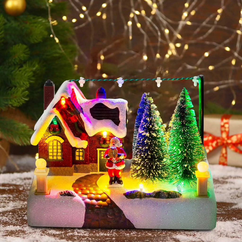 Christmas Village Scene Collectible Building with Lights Trees Santa C ...
